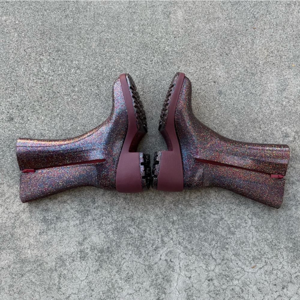 Melissa Nancy Boots Pink Glitter Chunky Rubber Rain Boots Y2K Rave Punk - Size 9 - Picture 8 of 13